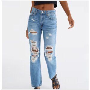 Aeropostale Distressed Blue High-Waist Mom Jeans - Ripped Denim Womens Size 4